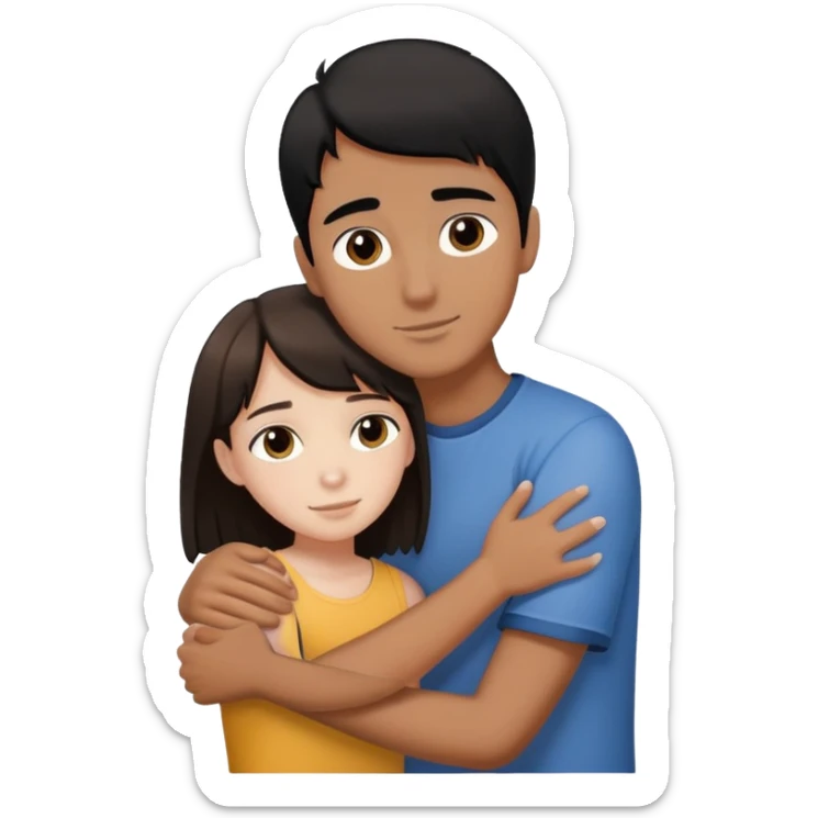 tall brown boy with black hair hugging short white girl with brown hair sticker