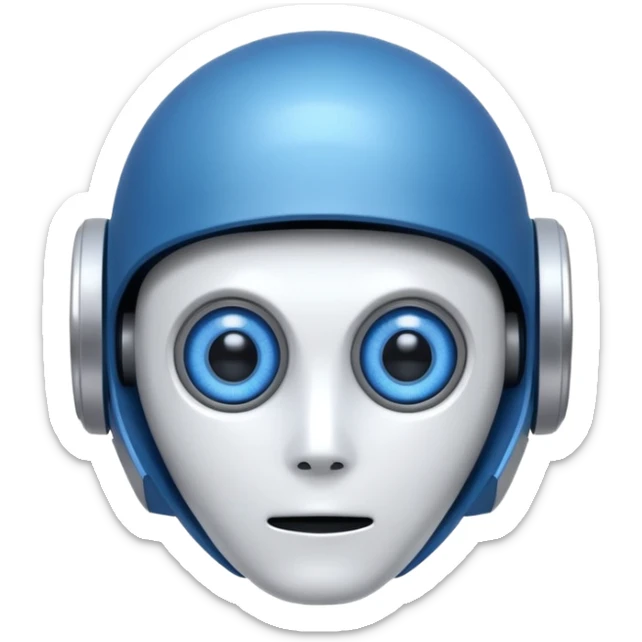 tête de robot cosmonaute bleu et blanc avec des yeux plié bleu style cartoon sticker