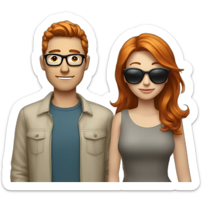 Coupe homme avec des lunettes et une femme rousse sticker