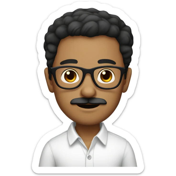 dark hair dark eye man with short mustache wearing glasses holding chihuahua sticker