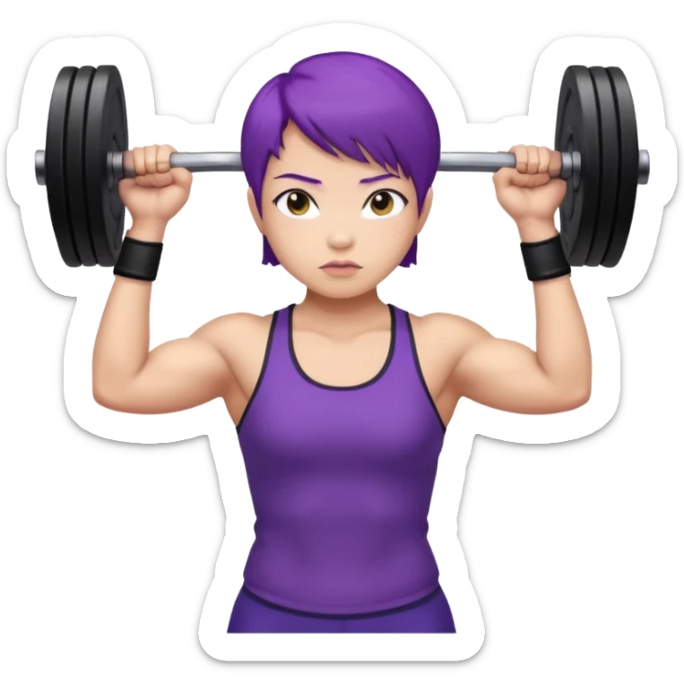muscularweight lifting female short purple hair asian sticker