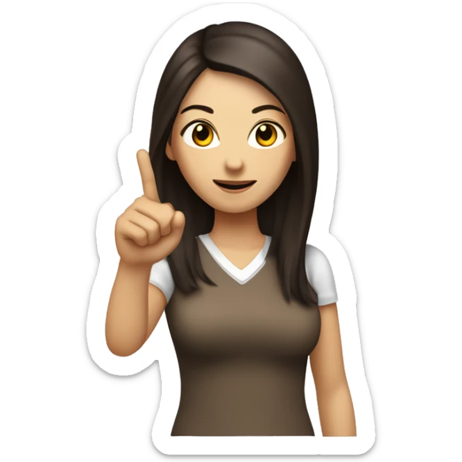 The woman with white skin and long dark brown hair is pointing up with their hand with index finger raised. sticker
