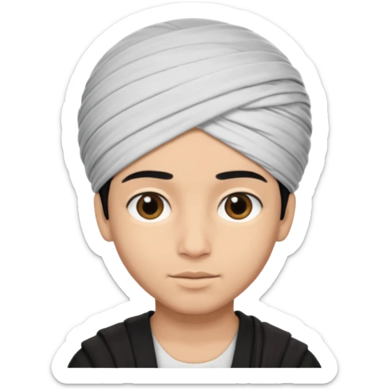 Emoji de un chico con turbante árabe que el chico sea de color piel clara y que tenga cabello negro y de fondo blanco sticker