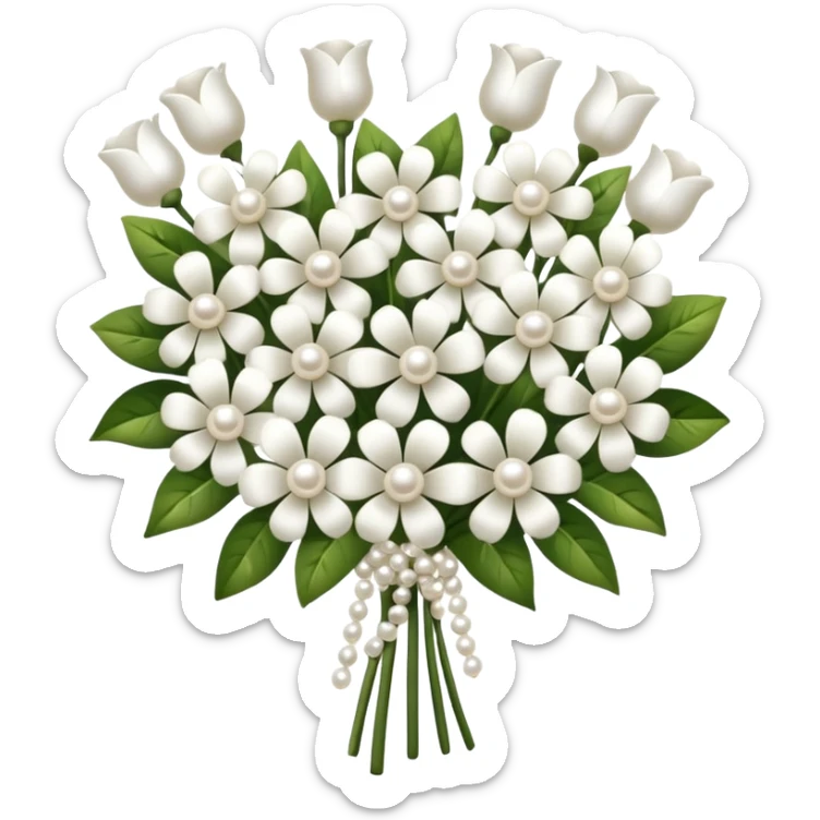 bouquet of flowers from white hearts with pearls sticker