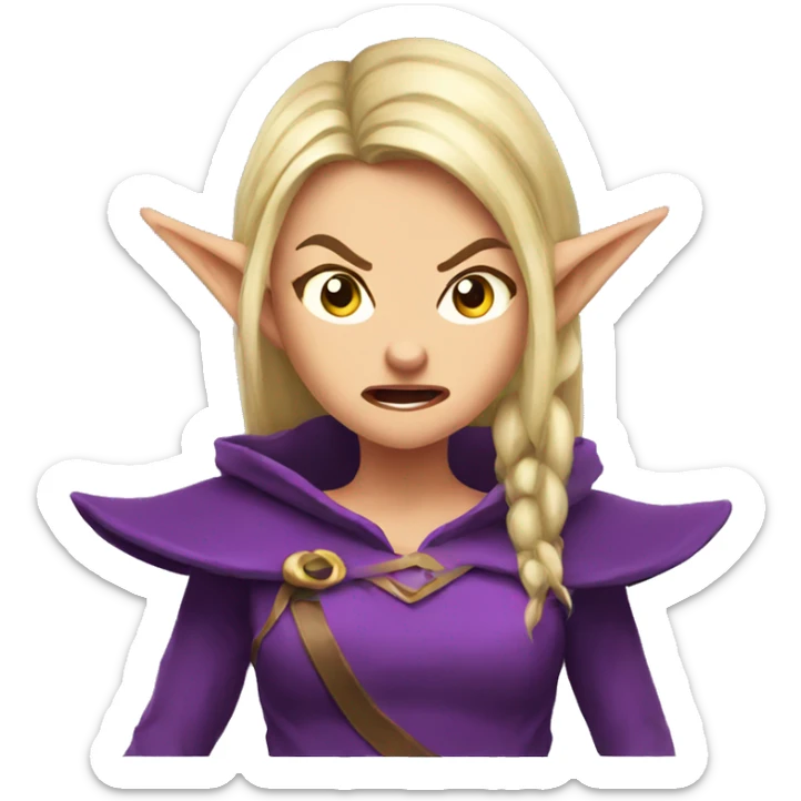 enraged angry, Noble female Elf with Elf ears and blonde hair and purple robes sticker