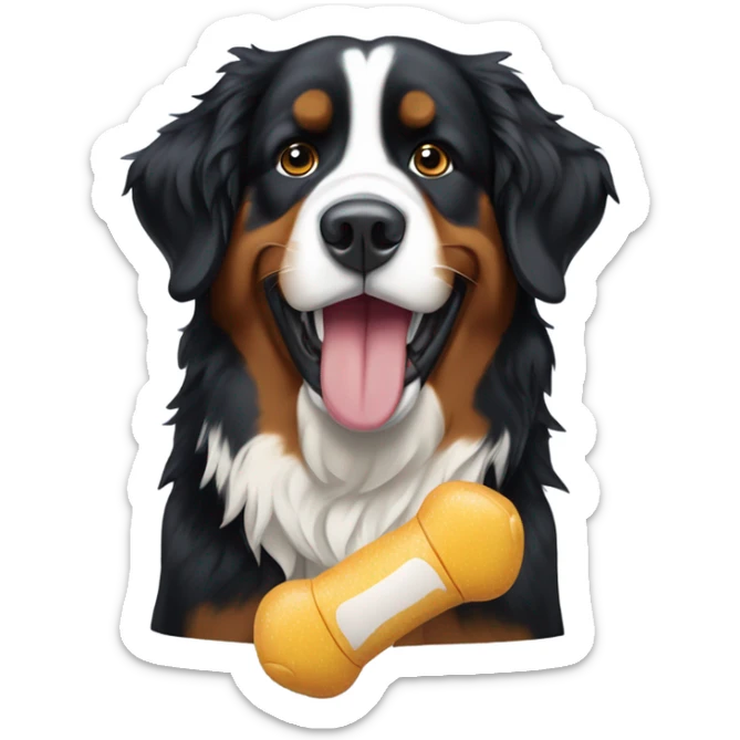 Bernese Mountain dog with a squeaky toy in its mouth  sticker