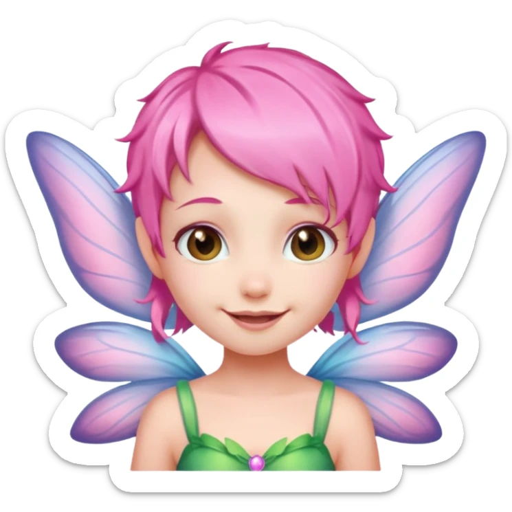 A tiny pastel fairy with pink hair with glowing wings and a sweet smile  sticker