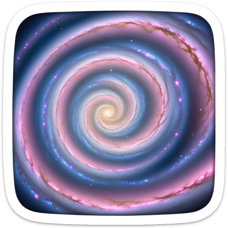  Cinematic Realistic Galaxy – A vast, sweeping view of a majestic spiral galaxy, with glowing arms of stars, dust, and gas stretching into infinity. Vibrant hues of pink, blue, and gold swirl together, capturing the grand scale and breathtaking beauty of the universe. sticker
