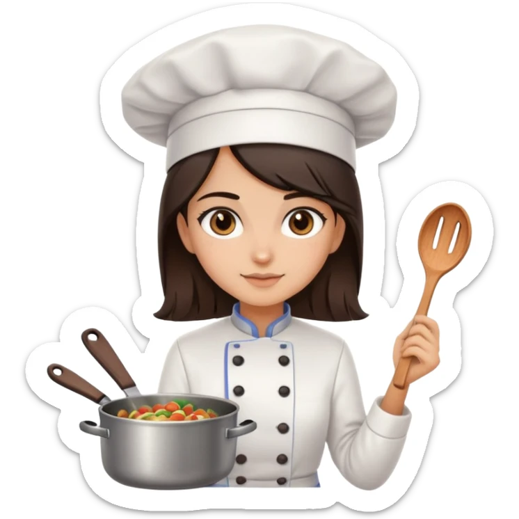 cooking food chef girl really long dark brown hair and dark brown eyes, light to medium skin tone sticker
