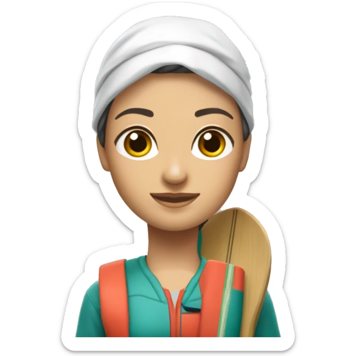 SUP women con pelo lacio cobrizo, piel blanca, tabñla blanca qe diga rio en verde agua  sticker