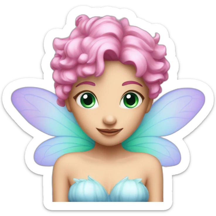 a fairy with green wings, pink hair and blue eyes sticker