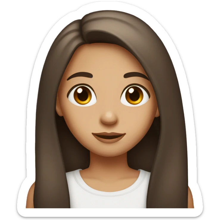 a girl with dark brown eyes. He has brown long straight hair with a slight shade of orange. Her face has freckles. sticker