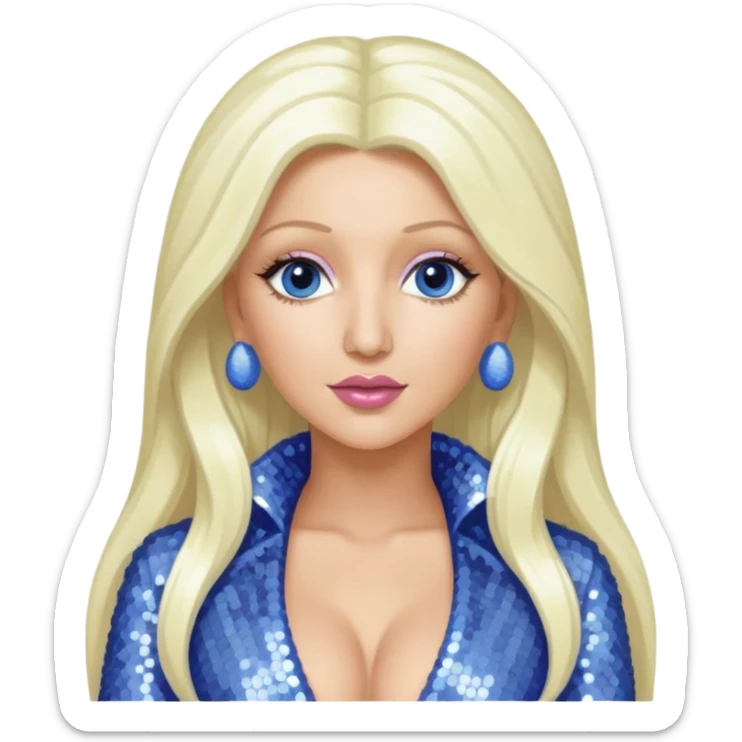 Christina Aguilera with long platinum blonde hair, periwinkle sequin outfit  sticker