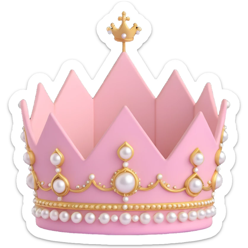 royal crown with pastel pink velvet, gold details, and pearl accents sticker