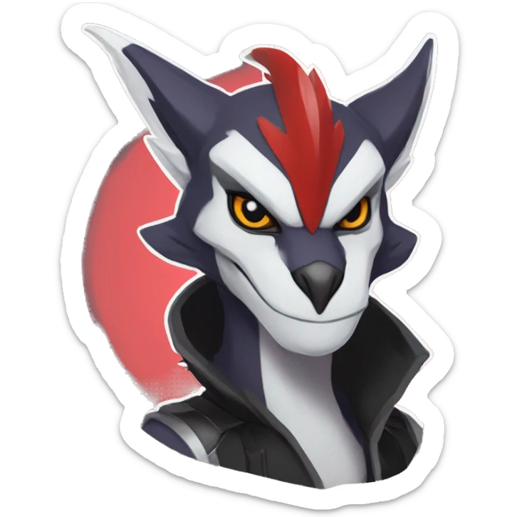 Black Cool Edgy Anthro Noivern-Nargacuga-Sergal-Fakémon  with White and Red Edgy markings sticker