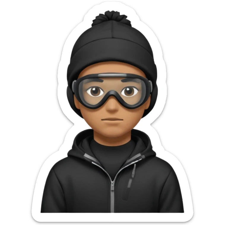 skier with black goggles hoodie and face mask looking stylish like an underground rapper. I said mask pls no face showing. Only eyes showing  sticker