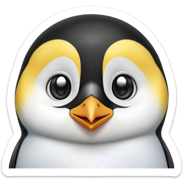 cinematic-cute-emperor-penguin-portrait-emoji,-head-tilted-playfully-and-inquisitively,-with-glossy,-pristine-plumage,-sparkling-eyes-filled-with-curiosity,-simplified-yet-irresistibly-adorable-features, black, large black eyes face, zoomed in sticker