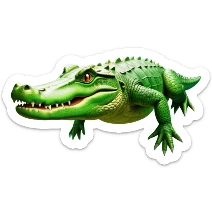 cinematic-crocodile-realistic-full-body-lounging-emoji,-massive-scaled-body-partially-submerged-in-shallow-water,-head-tilted-dramatically,-rough-green-and-brown-hide-textured-with-deep-ridges,-simplified-yet-realistic-focused-features,-highly-detailed,-glowing-with-an-almost-sarcastic-glow sticker