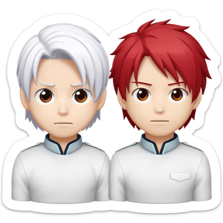 Emoji face with Shoto Todoroki's split hair - left side red hair, right side white hair, like the character from My Hero Academia sticker