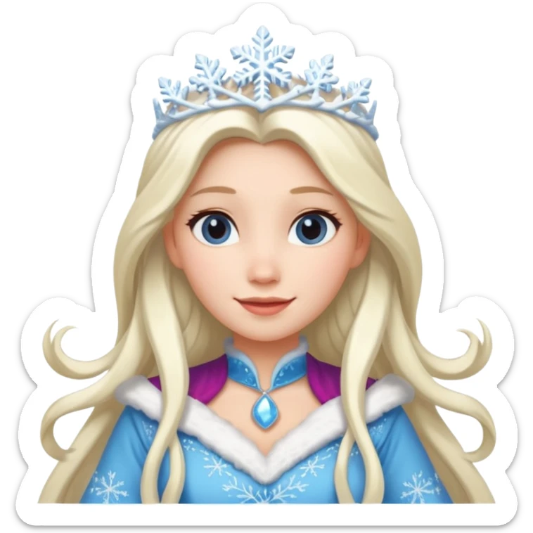 snow princess with long hair wearing snow chirsmas clothes looking at the front sticker