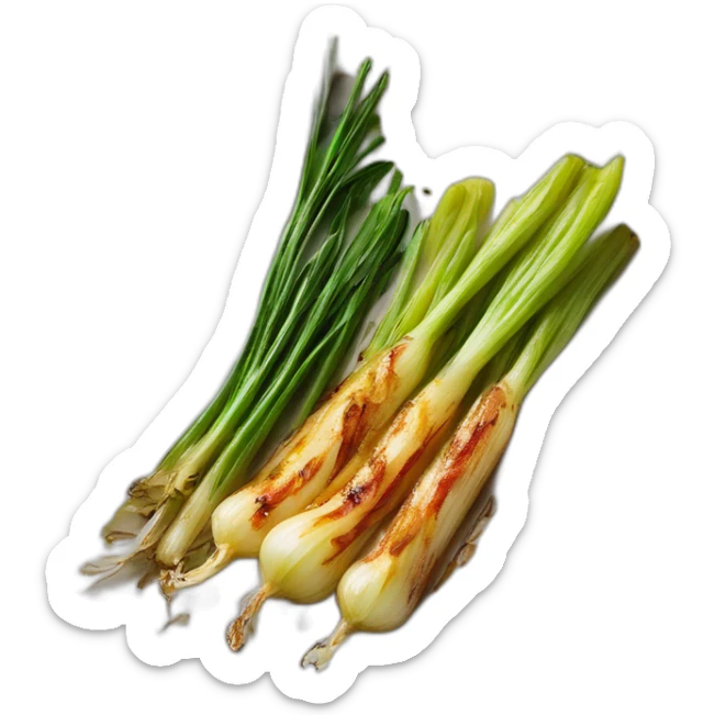 Catalan calçots are grilled tender onions with a smoky, sweet flavor, typically served with a tomato and almond sauce. 🌱🔥🍅😋 sticker