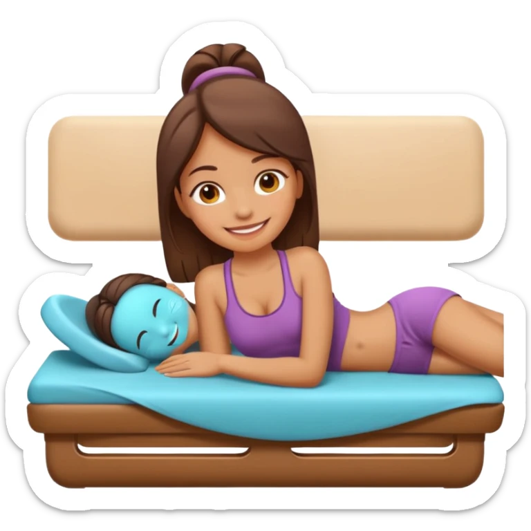 A cute emoji-style illustration of a girl lying on a massage table during a relaxing massage session,  sticker
