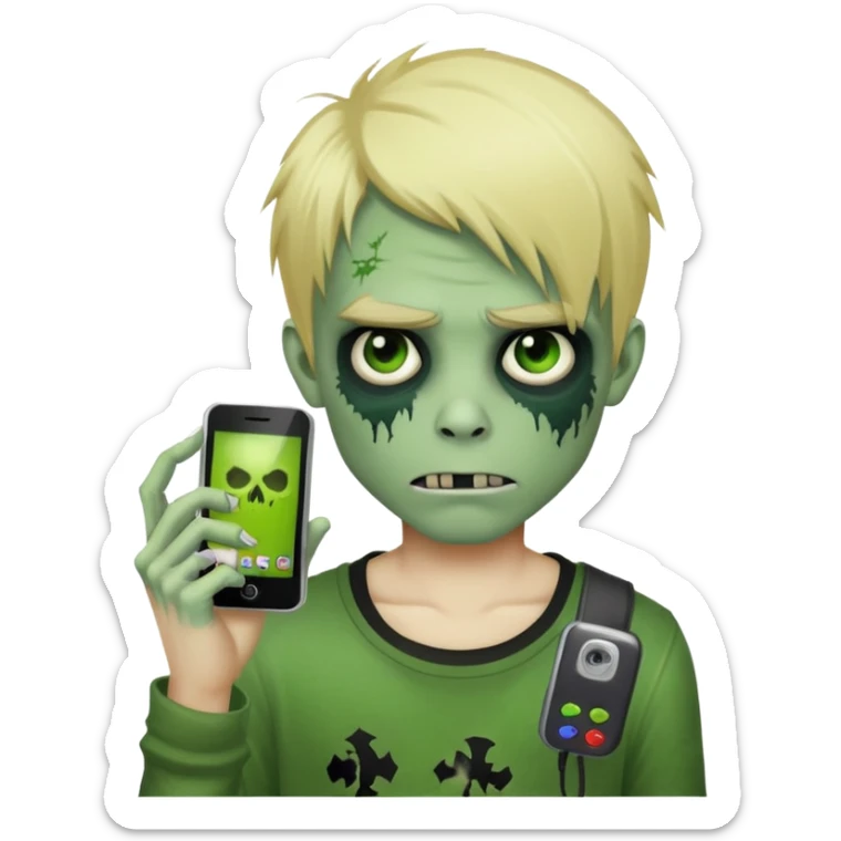 boy zombie with blonde emo hair and green skin and Vegas phones sticker