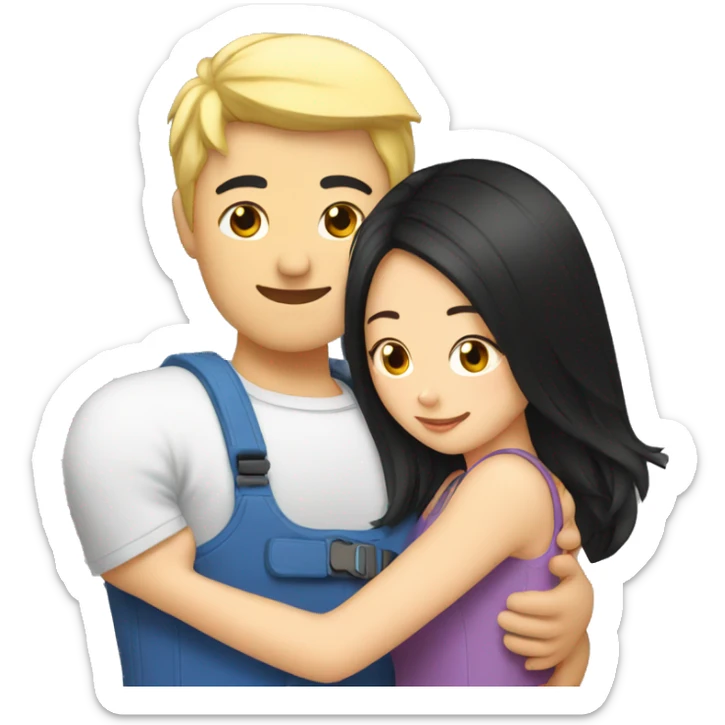 hug to blonde woman from asian man black hair sticker