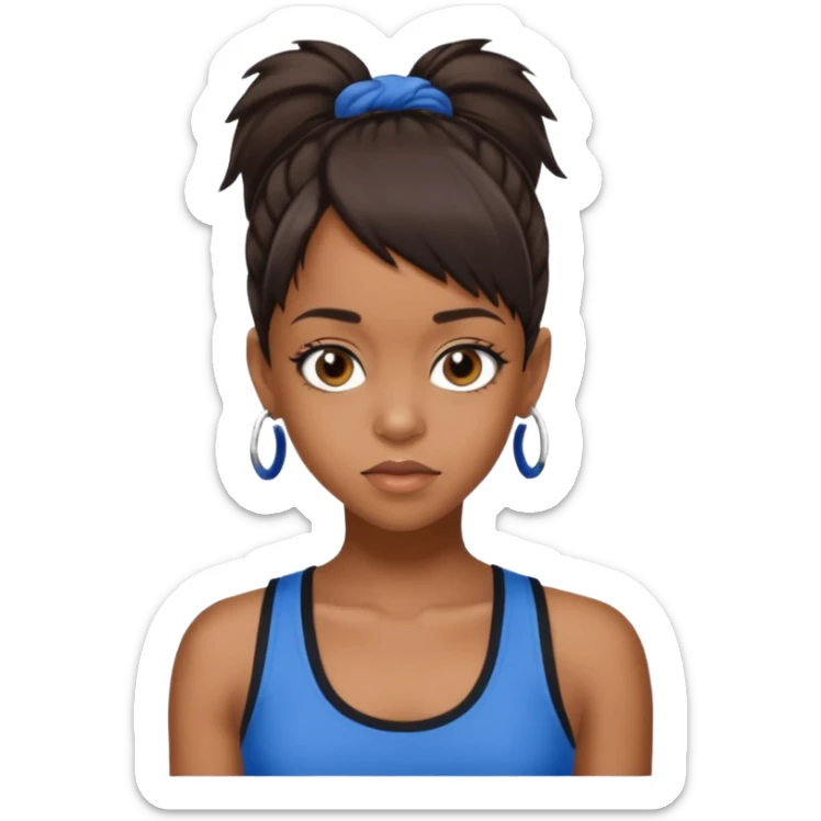 Lisa Left Eye Lopes brown eyes dark brown Ponytail hair, blue tank top sticker