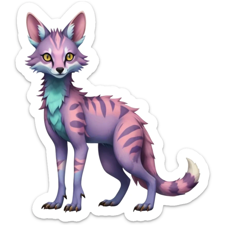 Feral Rare Fantasy light vibrant pastel warm-colored Vernid-Sergal-Genet-species by LiLaiRa, random markings, tufted ears, full body, 4 legs sticker