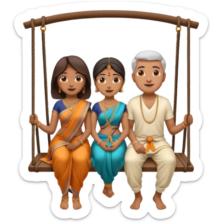 indian man and woman sitting on two seater swing. woman in saree and man in dhoti sticker