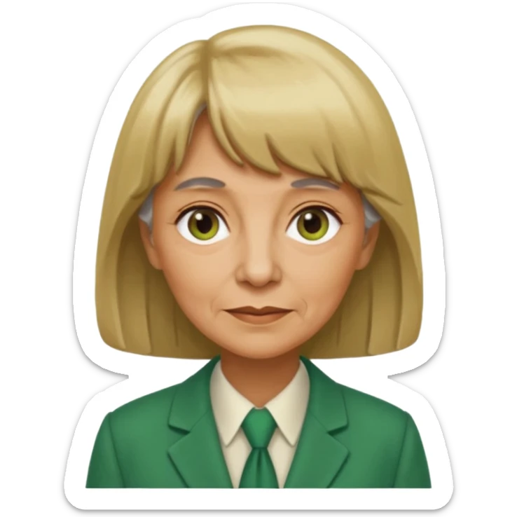Pass the shoulders Dirty blonde hair aged woman with bangs in green business attire  sticker