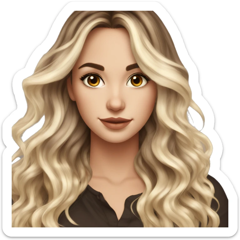 White girl brown eyes with long voluminous brown hair with blonde highlights balayage  sticker