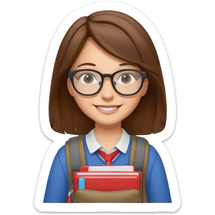 brown hair woman going to university wearing a glasses, looks pretty sticker