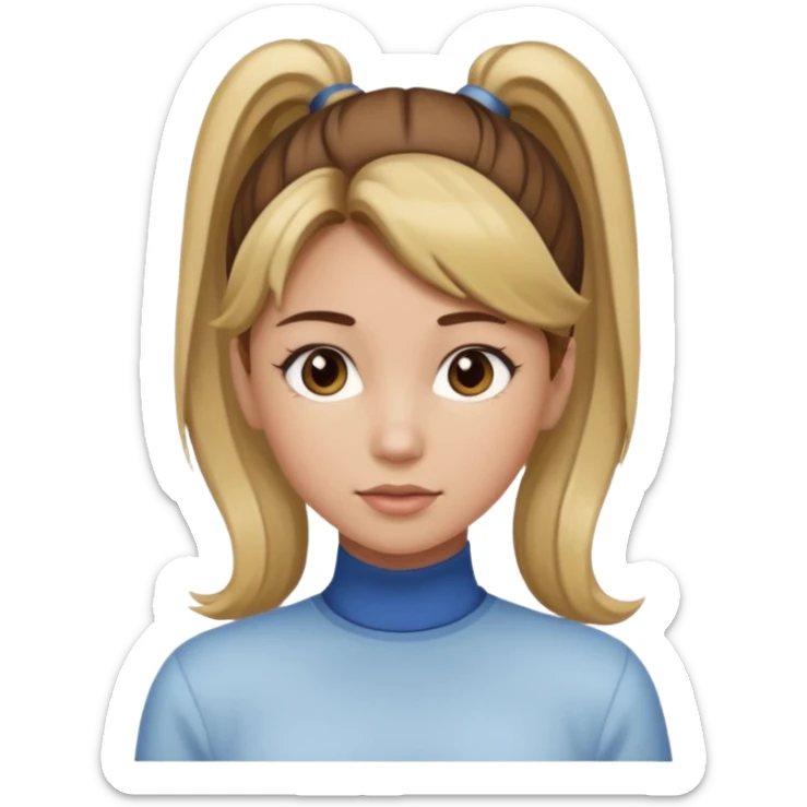 a brown haired girl with blonde highlights in a high ponytail but make her really pretty sticker