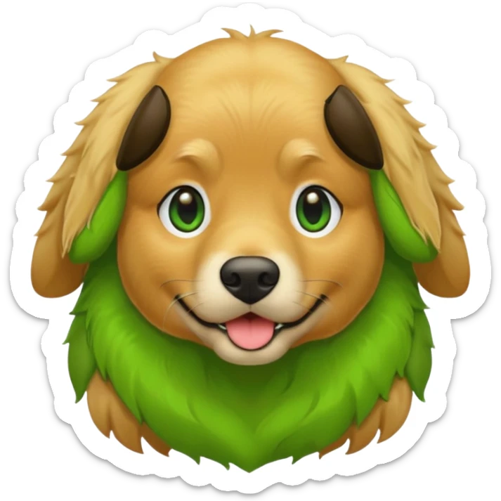 green dog extra furry golden retriever. The dog fur is totally  green sticker