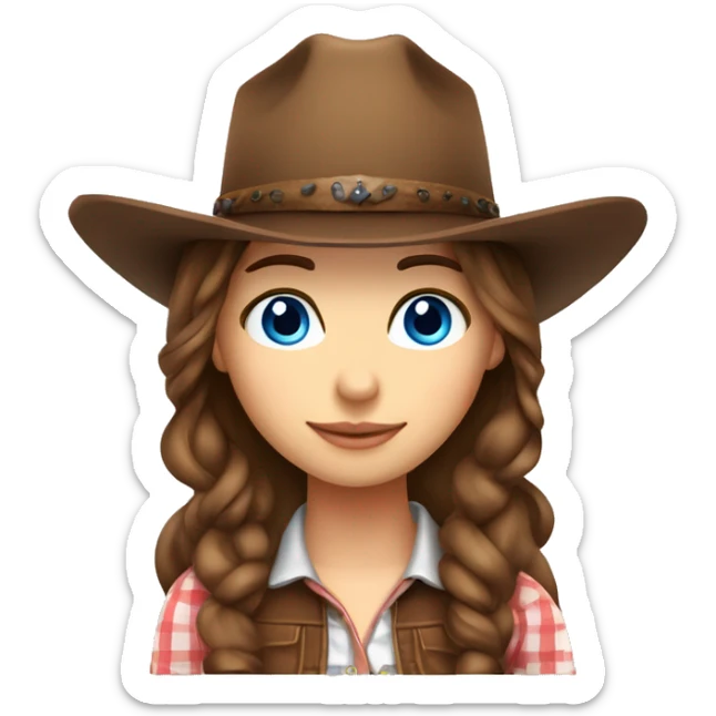 Cute country girl blue eyes and brown hair with a cowboy hat sticker