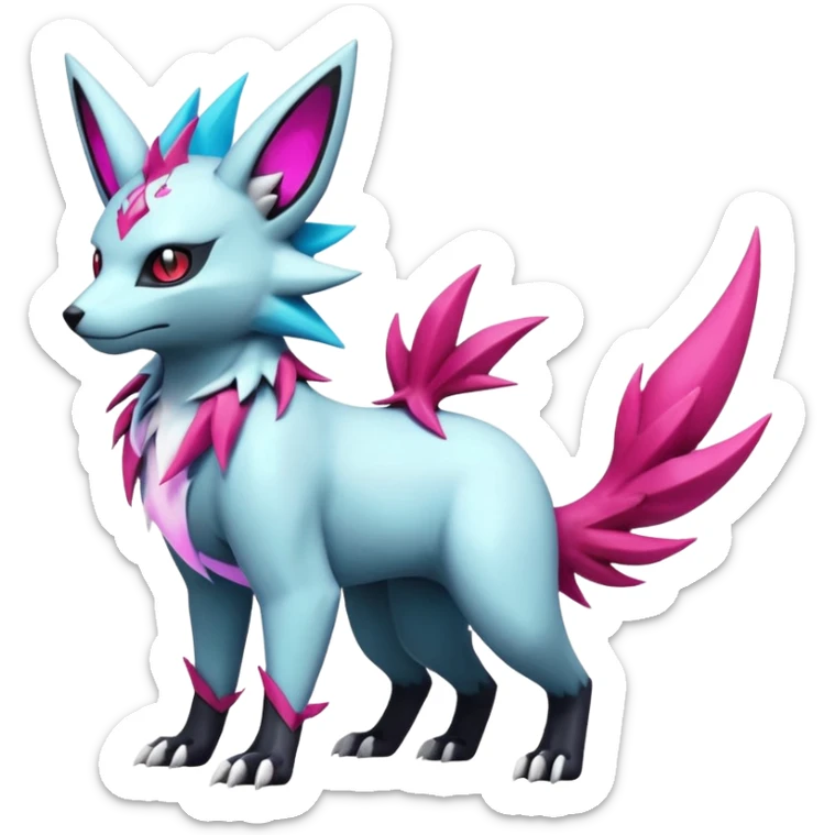 White and magenta divine holy legendary epic ethereal fantasy cyperpunk futuristic feral Zangoose-Manectric-Luxray-Umbreon-Vaporeon-Amaura-Electrike-fusion-creature  sticker