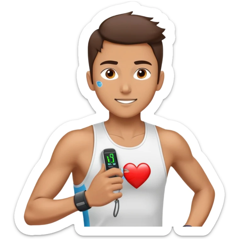 Runner with heart rate monitor and oxygen measurement indicator, VO2 max fitness test sticker