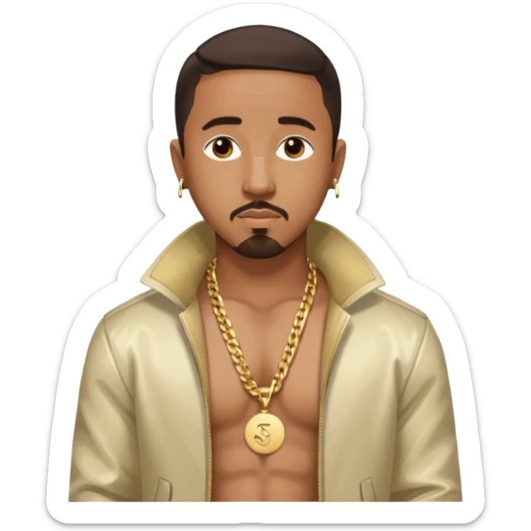Marques Houston with dark brown hair, shirtless with necklace, metallic ivory jacket sticker