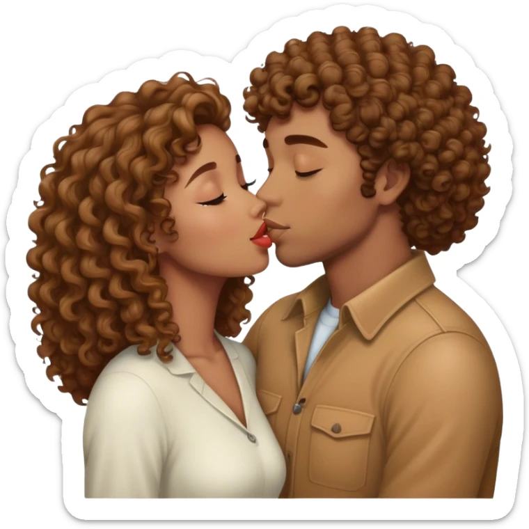 light brown skin curly hair girl kissing white man with brown hair sticker