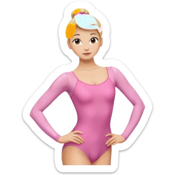 Blonde Women with Bun, Ballet Dancer – sleek blonde bun, pink leotard, graceful posture. sticker