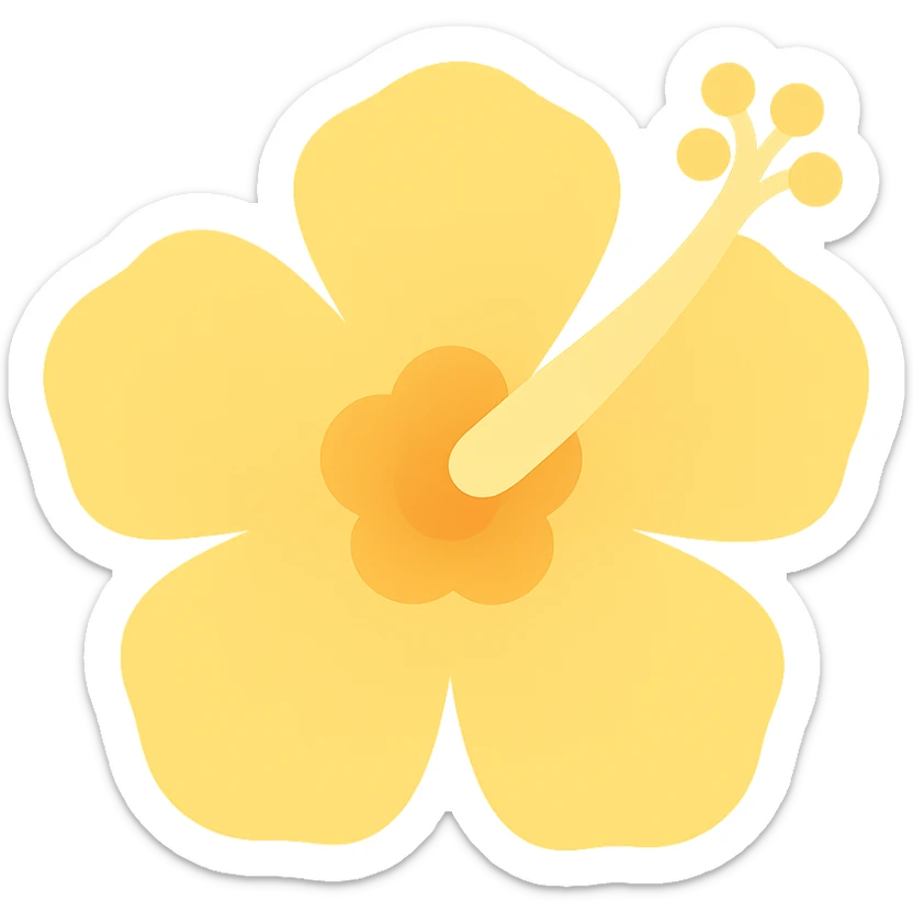 yellow hibiscus flower emoji, high detail, 4K resolution, color icon style, flat colors, no outlines, suitable for keyboard emoji sticker