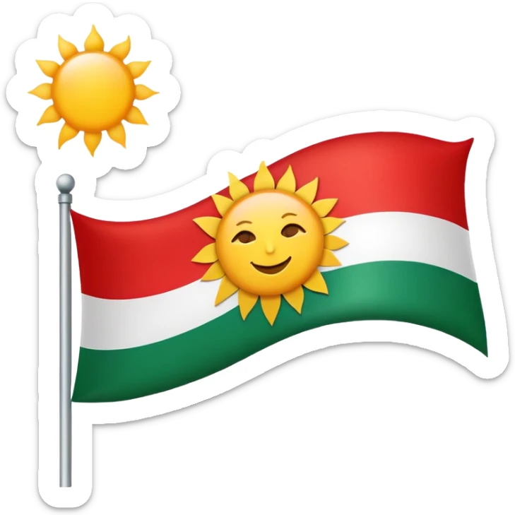 Creat a flag emoji with red on the top and white in the middle then green in the bottom with a sun in the middle of the flag  sticker