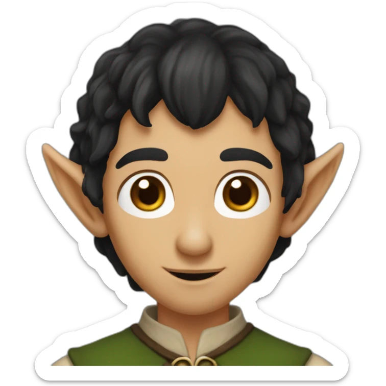 An elf from the lord of the rings, black hair, pointy ears, brown eyes colors sticker