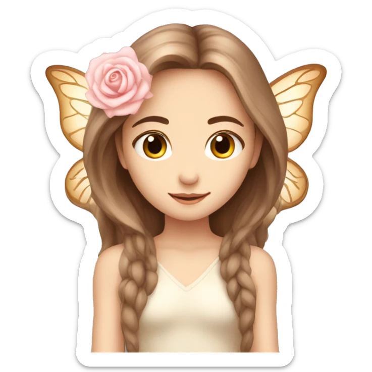 Beautiful, rose, fairy, light beige, long brown hair, big wings, fair skin sticker