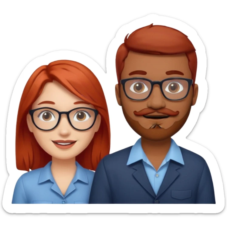 White red hair girl and brown indian guy with moustache and beard with glasses couples sticker