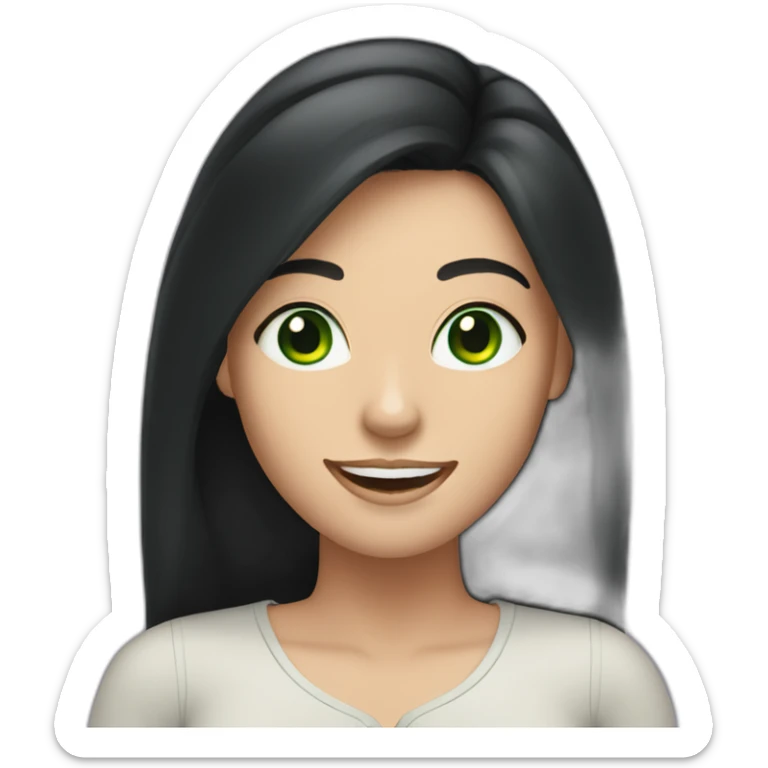 Caucasian woman with long black hair and green eyes cheerful sticker