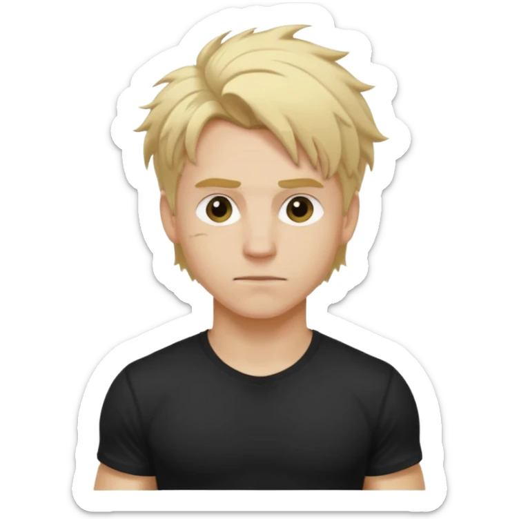 Gym rat with blond hair and black t shirt, and messy hair sticker