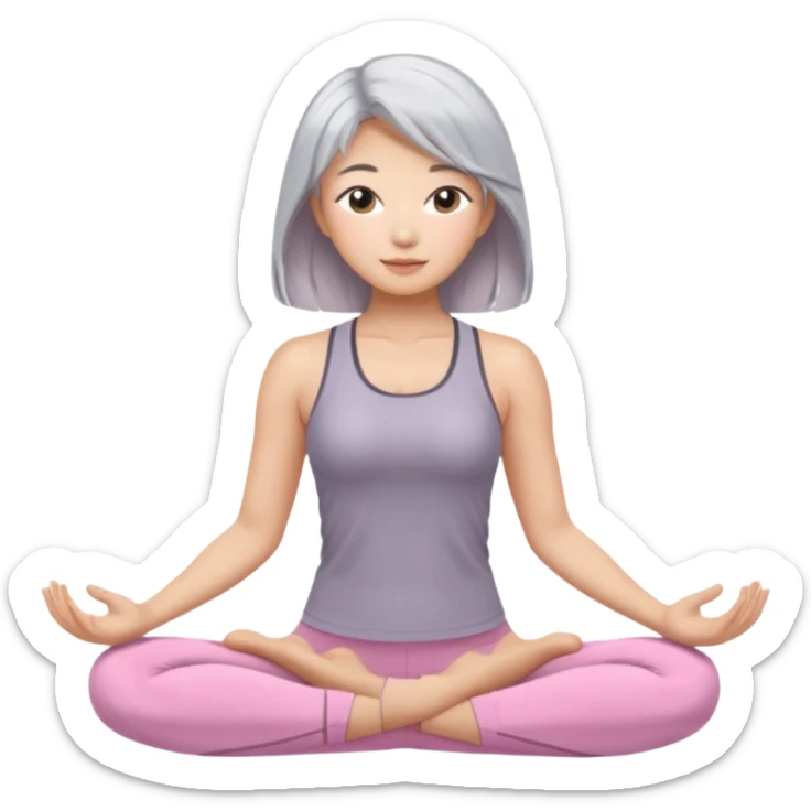 Asian with balayage silver hair, yoga girl light pink clothes sticker